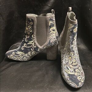 Floral Embroidered & Copper Sparkles Ankle Boots